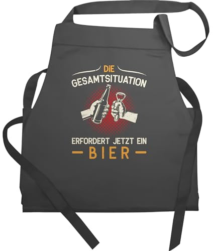 Shirtracer Schürze - Grillschürze Erwachsene - Die Gesamtsituation erfordert jetzt ein Bier - Geschenk Bierfreunde Vatertag - 60x87 - Anthrazit - männern geschenke weihnachten spruch kochschürzen
