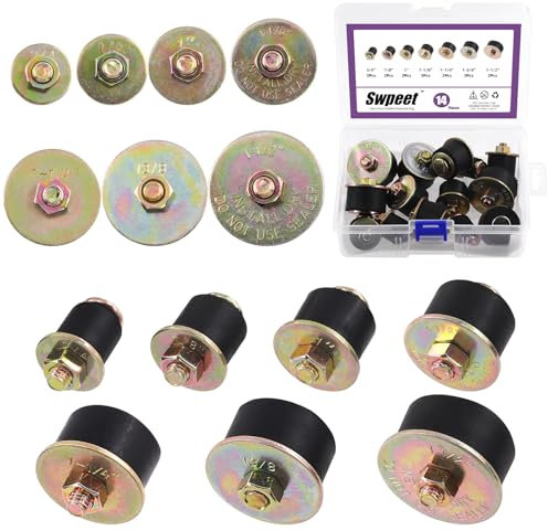 Swpeet 14Pcs 7 Größen Neopren Gummi Spreizdübel Set 3/4„ 7/8“ 1„ 1-1/8“ 1-1/4„ 1-3/8“ 1-1/2“, Ersetzen Automotive Gummi Spreizdübel Sortiment Kit für Motor