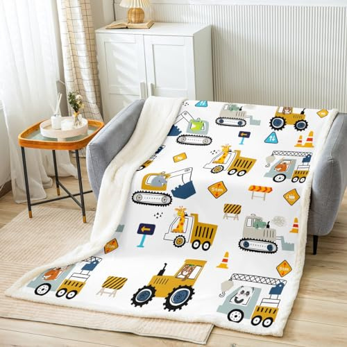 Construction Enfants Laine Couverture 75x100cm Cerf Giraffe pour Canapé lit Décor Tracteurs Peluche Couverture Excavatrice Sherpa Couverture Décor Couverture