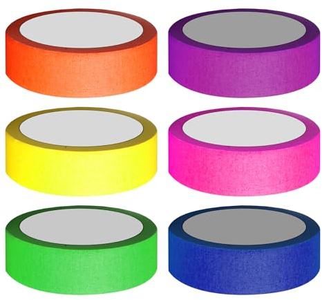 KRYMSON 6 Rollen Fluoreszierendes Klebeband, Uv-Fluoreszierendes Baumwoll-Leuchtband, 6-Farbiges Hochviskoses Leuchtband, Geeignet Für Bühnen- Und Party-DIY-Dekoration