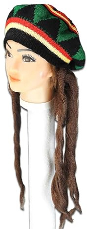 Rastamütze, Jamaika-Mütze mit braunen Dreadlocks - Kostüm-Perücke, Perücke-Kostüm Verkleidung, Halloween, Fasching
