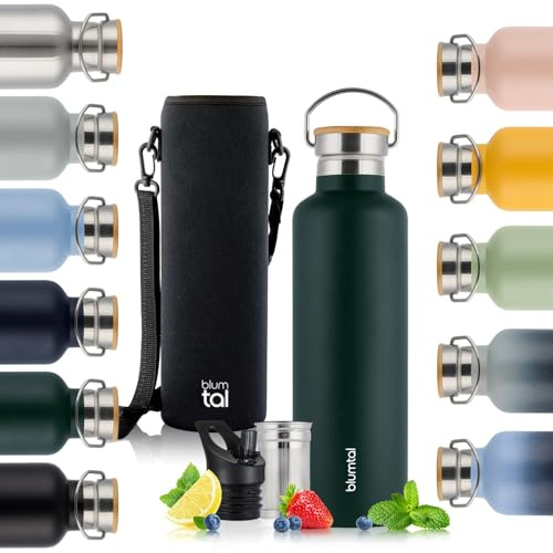 Blumtal Thermosflasche 500ml Dark Green Edelstahl Trinkflasche | Doppelwandige Trinkflasche Edelstahl 500ml, Isolierflasche 500ml, BPA frei, Edelstahl Trinkflasche