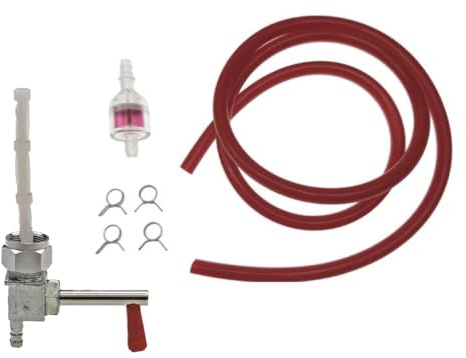 Benzinhahn M16 x 1 + Benzinschlauch Rot + Filter Set passend für Simson Schwalbe KR51/1 KR51/2 S51 S50 S70 SR50 SR80 – Kraftstoffhahn mit Schlauch & 4 Schlauchklemmen