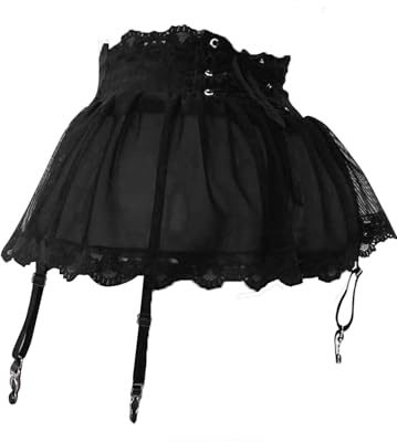 iSpchen Minigonna sexy da donna in tulle traslucido mini gonna gonna in tulle vestito corto, bretelle, vita alta, micro gonna, Nero , M