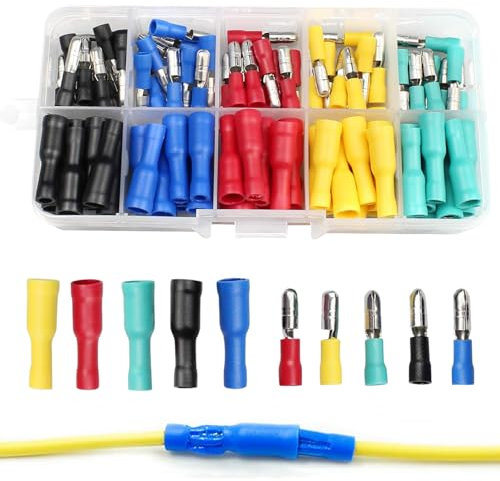 100PCS Crimp Connectors,Bullet Connectors 12v Multi-Sizes,Wire Connectors Push Fit Without Soldering Premium Material,Car Electrical Connectors for Automotive Electronics Household Cable Connector