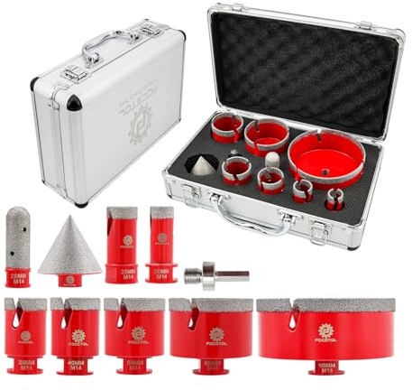 Diamond Core Drill Bit Set - FOCSTOL 10pcs Diamond Hole Saw Kit for Porcelain Tile Ceramic Marble Granite (20/25/35/40/50/68/110mm+20mm Finger Milling Bit+50mm Beveling Chamfer Bit+Hex)