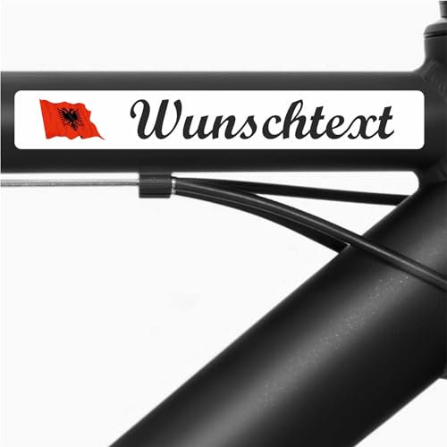 INDIGOS UG - Fahrradaufkleber Rahmen Albanien - wehend - Fahne Aufkleber selbst gestalten - 13 Flaggen mit Wunschtext personalisiert - Namensaufkleber Erwachsene - Sport, Rennen - Fahrrad Aufkleber