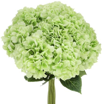QUARKZMAN 20 Ramos de Flores Artificiales Flores de Hortensia Falsas Verdes de Seda con Tallos para Jardín Centros de Mesa de Boda de Primavera Al Aire Libre