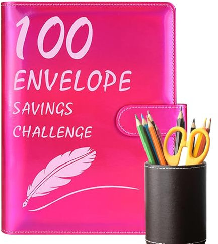 Geldspar-Challenge mit 100 Umschlägen, Challenge-Ordner mit 100 Umschlägen, Geldumschläge Haushaltsbuch für Sparherausforderungen, Paar-Ordner, eine einfache und unterhaltsame Möglichkeit, Geld zu spa
