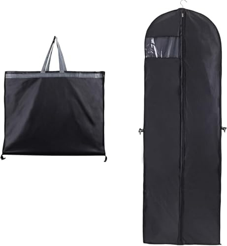 Kleidersack Lang,Hochzeitskleid Kleidersack 60 x 180 cm,Premium Kleidersack,Faltbar Kleidersack Anzug,für Brautkleider Abendkleider Lange Mäntel,Anzüge Kleider (1Stück, schwarz)