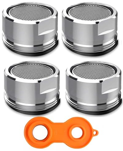 QLEUIFT 4 pcs Wasserhansip, Wasserhahn Sieb Strahlregler, 24mm Diffusor Hahn für Küche und Bad, Metallisch Außengewinde Wasserhahn Ersatzteil mit Dichtung, Mit Schraubenschlüssel