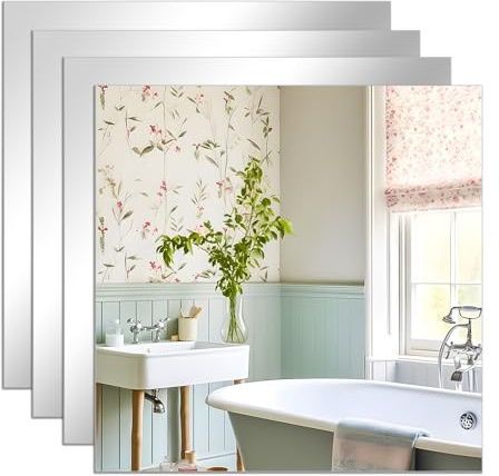 TSKDKIT Stick On Mirror Tiles 4pcs 30 x 30cm Self Adhesive, Long Wall High Clear Glass Sheet for Wardrobe Doors, Bathroom, Bedroom