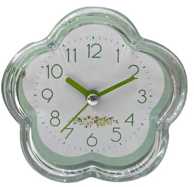 Sveglia Sunicon, sveglia carina a forma di fiore, silenziosa, a basso rumore, trasparente, piccola sveglia per soggiorno, camera da letto, comodino, desktop (Verde)