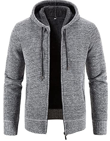 Jamicy Sweatjacke Herren Übergangsjacke Kapuzenpullover Zipper Hoodie Einfarbig Kapuzenjacke Classic Strickjacke mit Kapuze Reißverschluss Oversized Cardigan Herren Sale Grau 3XL