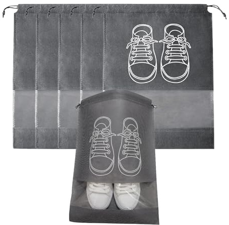 SSKHE 5 Grandes boîtes à Chaussures Grises, Sacs à Chaussures à Cordon Anti-poussière avec Fentes Transparentes, réutilisables, écologiques, Portables et imperméables pour Le Quotidien et Les Voyages