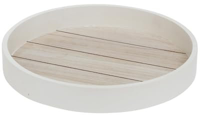 Tablett Dekotablett Landhaus-Stil Holztablett Weiß Mittel Rund Holz (Tablett Mittel rund Ø 30 x 4 cm) Dekoschale