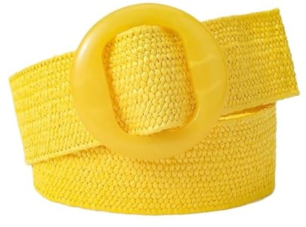 SUBLXPoten Flechtgürtel Damen Gürtel Damen Gewebter elastischer breiter Gürtel Einfarbig mit passender Kunststoffschnalle(Yellow)