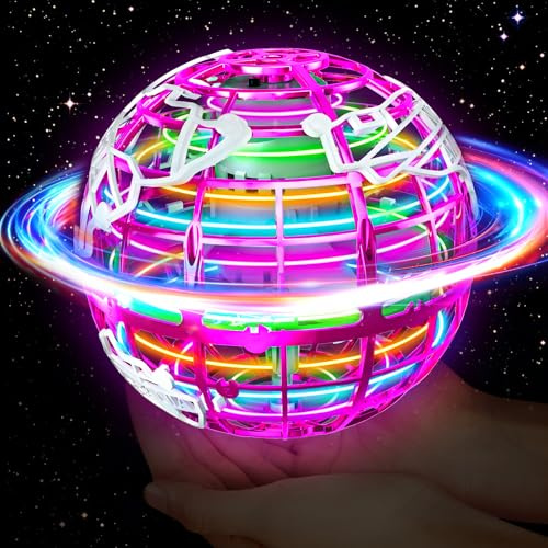 QEYIHO Fliegender Ball, Flying Magic Ball mit RGB Licht Magischer Boomerang Schwebender Hover Spinner Spielzeug Geschenke Toy für Kinder ab 6 8 10 12 18 Jungen Mädchen Fuchsie