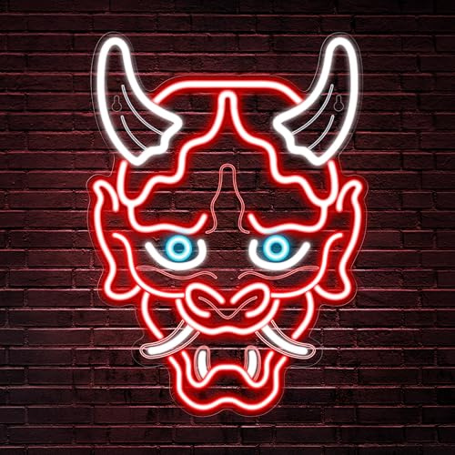 Kavaas Hannya Mask Neon Sign, Anime Japanese Neon Sign for Gamer Room Bar Tattoo Studio Decor | LED Oni Mask Neon Light for Bedroom Boys, Gaming Wall decor - Best Gamer Gifts for Teenage Boys, Christmas