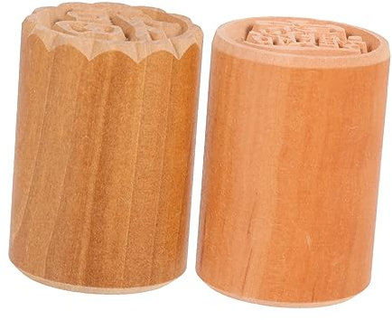 Zerodeko 2pcs Wooden Mooncake Stamp 3.5cm Cookie Press Cake Decorating Tools Traditional Chinese Mooncake Stamper DIY Food Pattern for Mid-Autumn Festival Baking