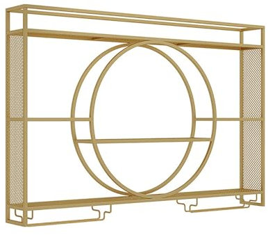 Generisch Moderne Lagerregale zur Wandmontage mit LED-Licht für Schnapsflaschen und Weingläser, eleganter Barschrank für Küche, Wohnzimmer, Zuhause oder Bar, Gold-Finish (140 x 15 x)