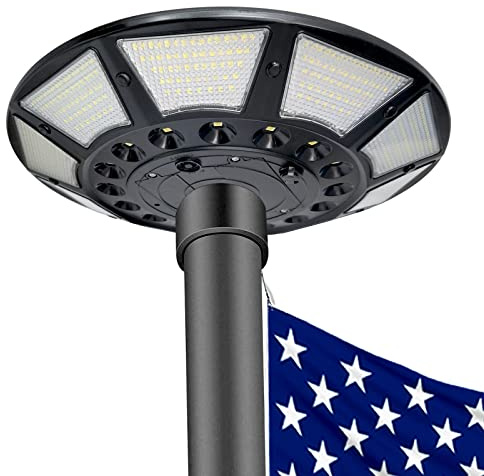 Flag Pole Light Solar Powered 566 LEDs Flagpole Lights with DC Charge Port Top Mount Brightest American Flagpole Lighting Outdoor Weather-Resistant Dusk to Dawn Fits 15-30 ft Flagpoles Black