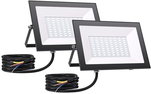 Allin LED Strahler Außen 0W 2 Stück, 6500K 5000LM Superhell LED Strahler | IP65 Wasserdicht Scheinwerfer, 180° Verstellbar Installationswinkel LED-Strahler Außen für Garten, Innenhöfe, Garag
