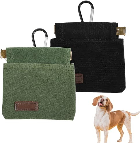 Ptwola 2Pcs Dog Treat Pouch Hand Free Training Treat Bag Portable Pet Dog Walking Bags Puppy Dogs Treats Holder Pouches with Carabiner Auto Closing Dogs Snack Reward Training Bags for Outdoor Travel