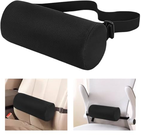 Elyyapt Lumbar Roll Pillow for Lower Back, 11 Inch Memory Foam Roll Pillow Ergonomic Neck Roll Pillow Cushion with Removable Washable Cover Elastic Strap, Lumbar Support Pillow for Office Chair Couch