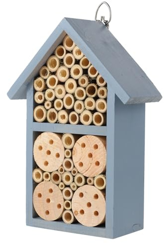 AKOOSY Insektenhaus Für Bienen Und Marienkäfer Blau Lackiertes Insektenhotel Mit Schutzdach Geeignet Für Garten Terrasse