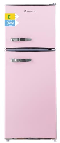 magictec Frigo vintage,Retro réfrigérateur congelateur | 120 L (88 L/32 L congelateur) | Low Frost | Combinaison refrigerateur congélateur | Design vintage | Éclairage LED | Rose