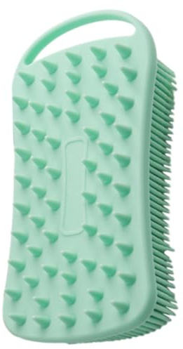 TOBBOMEY Silicone Body Brush Dual-Side Exfoliating Bath Scrubber with Hair Scalp Massager for Smooth Skin Daily Shower Use Silicone Bath Brush with Hook in Light Green