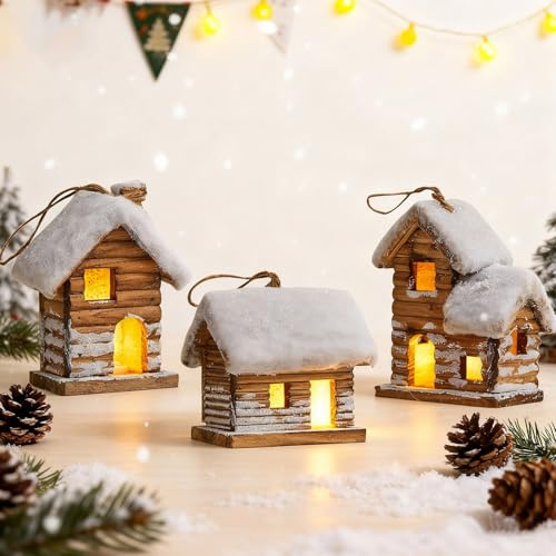 Weihnachtsdorf Mit Beleuchtung, Weihnachtsdeko Innen Led Wichtel Haus, Holz Weihnachtshaus Ornament, Weihnachten Deko Tisch Mit Licht, Leuchtend Mini Häuser, Winterdeko Holzhaus Tischdeko (A+B+C)