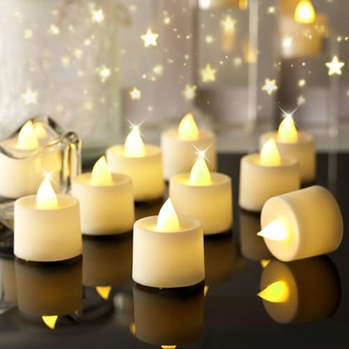 AMAGIC 12er LED Teelichter, Elektrische Teelichter mit Batterie,Wachshülle | Langlebige Künstliche Kerzen für Halloween, Weihnachten, Wohnkultur, Hochzeiten, Partys