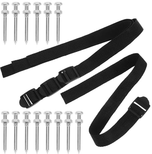 COLLBATH Correa Ajustable para Zapatos Pinchos Aireadores de Césped 4,2 Cm, Púas de 58 Mm para Aireador Manual de Jardín, Set 4 Cordones y 30 Púas, Herramienta para Cuidado de Césped