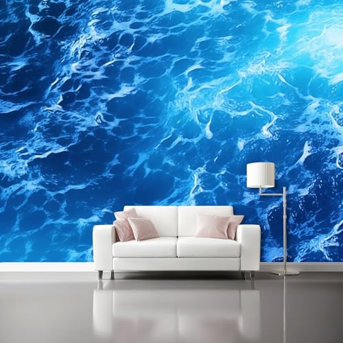 Générique Papier Peint Intissé Bleu, Minimalisme Vagues Bleues Decoration Pour Salon Chambre Bureau Cuisine Couloir Décoration Murale 150 x 105 cm（WxH