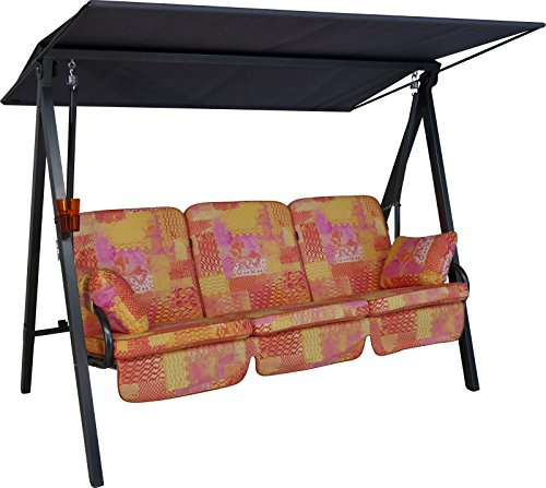ANGERER Hollywoodschaukel Vario rosa-orange-gelb Gemustert | Gartenschaukel Made in Germany, Schaukel zum Sitzen, Liegen und Entspannen, inklusive Bett-Funktion, einfache Montage