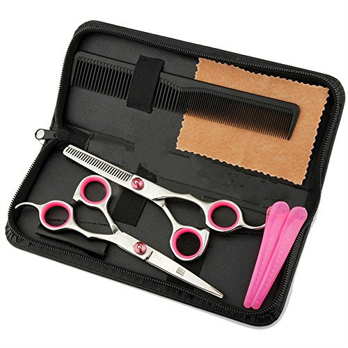 JYHY Professional Hair Cutting Scissors Shears Barber Thinning Set Kit- Family Hair Cutting,Barber Hair Cutting Tool Thinning texturizing,6(Rose red)