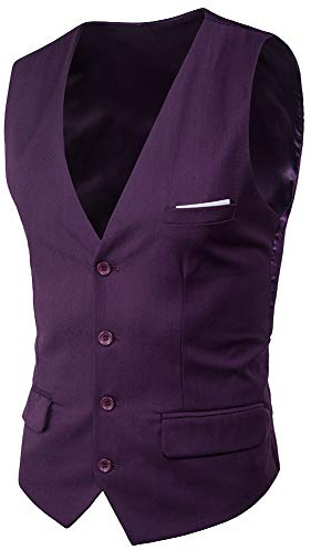 MISSMAO Hommes Gilet Costume sans Manche Slim Fit Casual Col V pour Buisiness et Mariage Violet L
