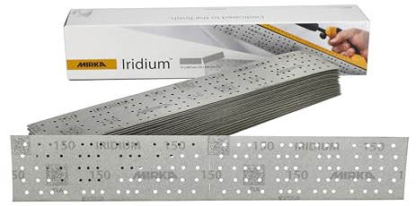 Mirka Papel de lija Iridium 70x400 mm 140 Agujeros grano 150 | Papel de lija perforado con cierre adhesivo para lijar laca masilla imprimación madera acero y minerales eficaz y duradero