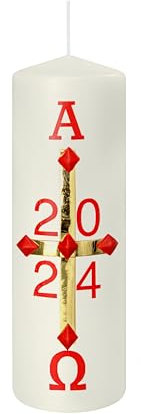 Osterkerzen 12 x 4 cm, mit aktueller Jahreszahl 2025