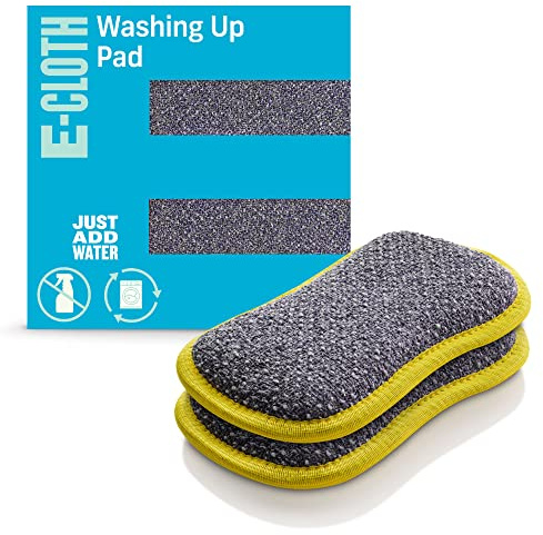 E-Cloth Washing Up Pad, Premium Microfibre Non-scratch Kitchen Dish Scrubber Sponge, Ideal for Dish, Sink and Countertop Cleaning, 100 Wash Promise, Yellow, 2 Pack