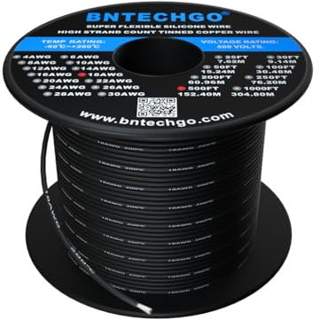 BNTECHGO 18 Gauge Silikondrahtspule, 152,4 m, schwarz, flexibel, 18 AWG, verzinnter Kupferdraht