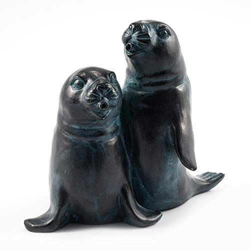 Esotec Wasserspeier-Figuren Seehunde-Paar, Einzelfigur Teichfigur Gartenstatue, Brunnenfigur für Garten-Teich Mini-Teich, Wasserspiel Terrasse Balkon-Brunnen, Quellstein, Kunststein 100736