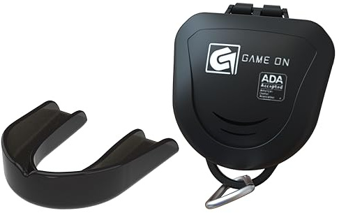 Game On Mouthguards - Only ADA Accepted Strapless Adult Sports Mouth Guard for Football, Basketball, Lacrosse, Hockey - Superior Protection, Comfortable Fit (Braces Mouthguard) (Adult, Black)