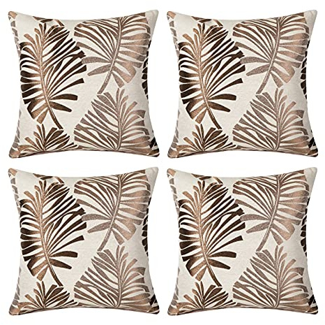 GUOIOOI Pack of 4 Decorative Throw Pillow Covers, Embroidery Cotton and Linen Square Modern Cushion Cover for Couch Sofa Bed Girls Room, 18 X 18 Inch (Color : Brown)
