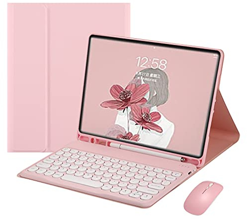 YEEHi Custodia per iPad Mini di 6a generazione, con tastiera e mouse, simpatica, rotonda, per iPad Mini di sesta generazione da 8,3, wireless, Bluetooth, rimovibile, con portamatite (mini6, rosa)