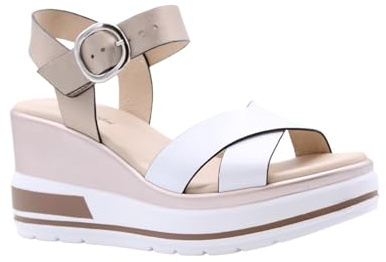 Nero Giardini Damsandaler kilklack sandalett slätt läder fotbädd bekväm fritid uni dam kilklack sandalett läder brons vit, Vit, 40 EU