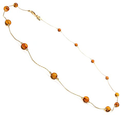 Halskette Damen Gold vergoldeter Sterling Silber 925 mit Bernstein Kugeln 4mm, 45cm oder 50cm verfügbar, echter baltischer Bernstein, Bernstein Schmuck Kollektion W 22/23 (Braun Karamell, 45)