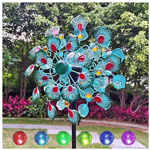 Solaire Moulin A Vent Jardin Exterieur, 213cm Sculptures Et Mobiles à Vent, Globe en Verre avec Moulin à Vent Cinétique Moulin à Vent Jardin XXL, pour Jardin Pelouse Patio Cour